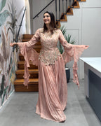Elegant Blush Pink Handworked Palazzo Suit Set with Dupatta