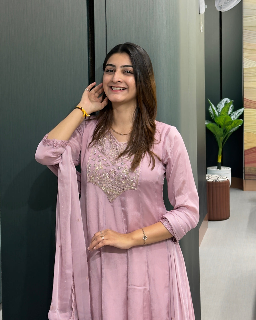 Premium Chinon Handwork Plazo Set with Dupatta