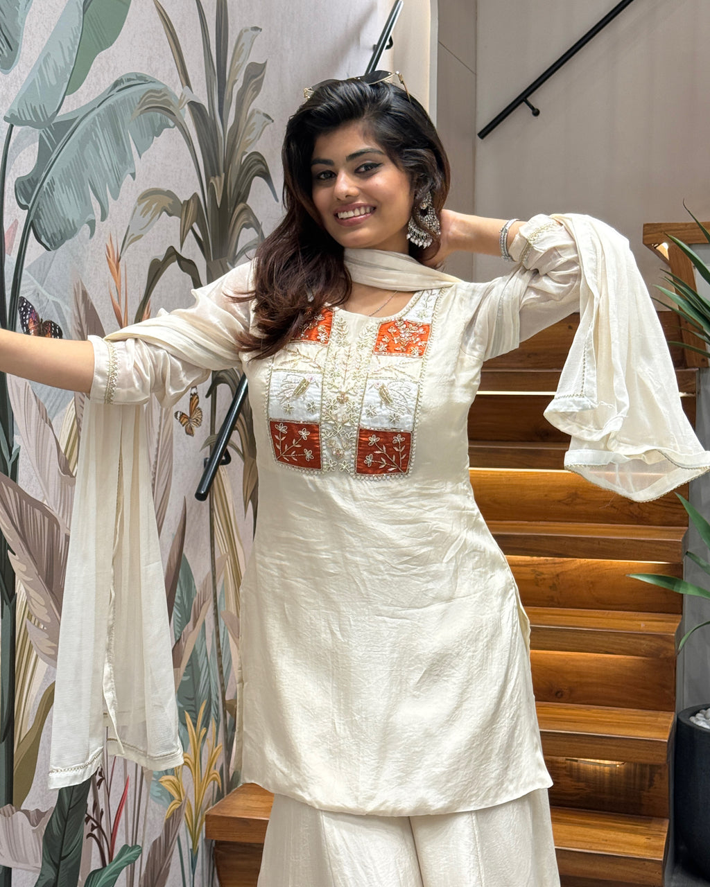 Elegant Ivory Handworked Palazzo Set with Dupatta
