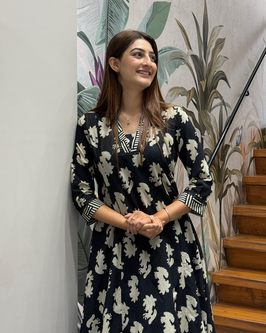 Elegant Printed A-Line Two Piece Kurti Set