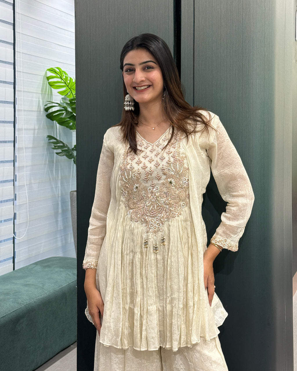 Ivory Elegance Handwork Peplum Palazzo Set ✨🤍