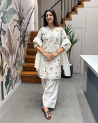 Elegant Thread Work Kurti Palazzo Set with Dupatta