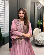 Mauve Handwork Designer Gown Set with Dupatta