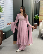 Premium Chinon Handwork Plazo Set with Dupatta