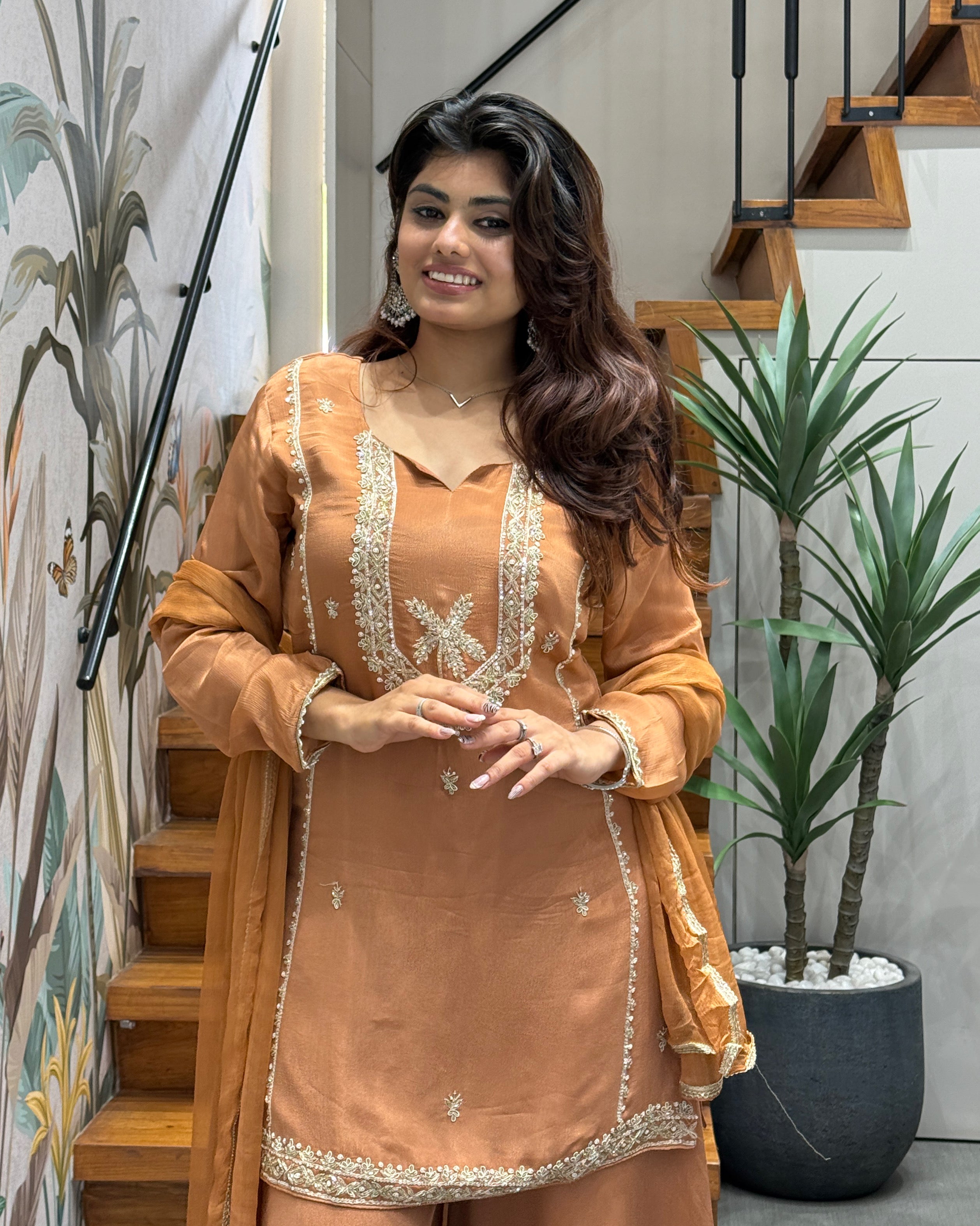 Elegant Mustard Gold Handworked Palazzo Set with Dupatta