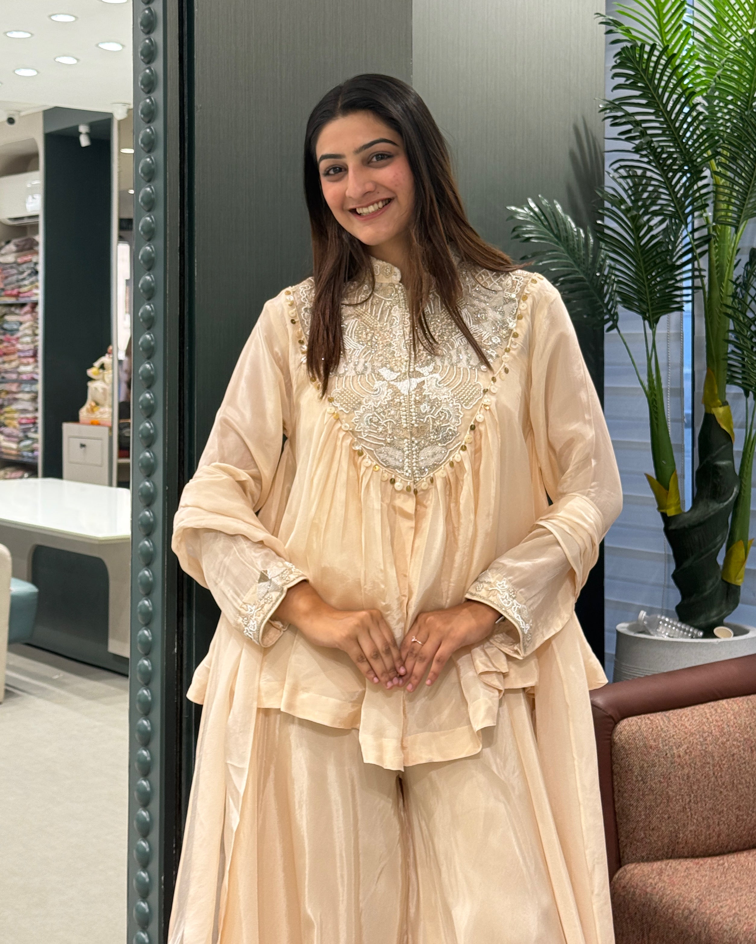 ✨ Ivory Luxe Heavy Handwork Silk Palazzo Set ✨