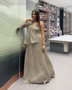 Dusty Grey Designer Handworked Koti Style Lehenga Set with Inner