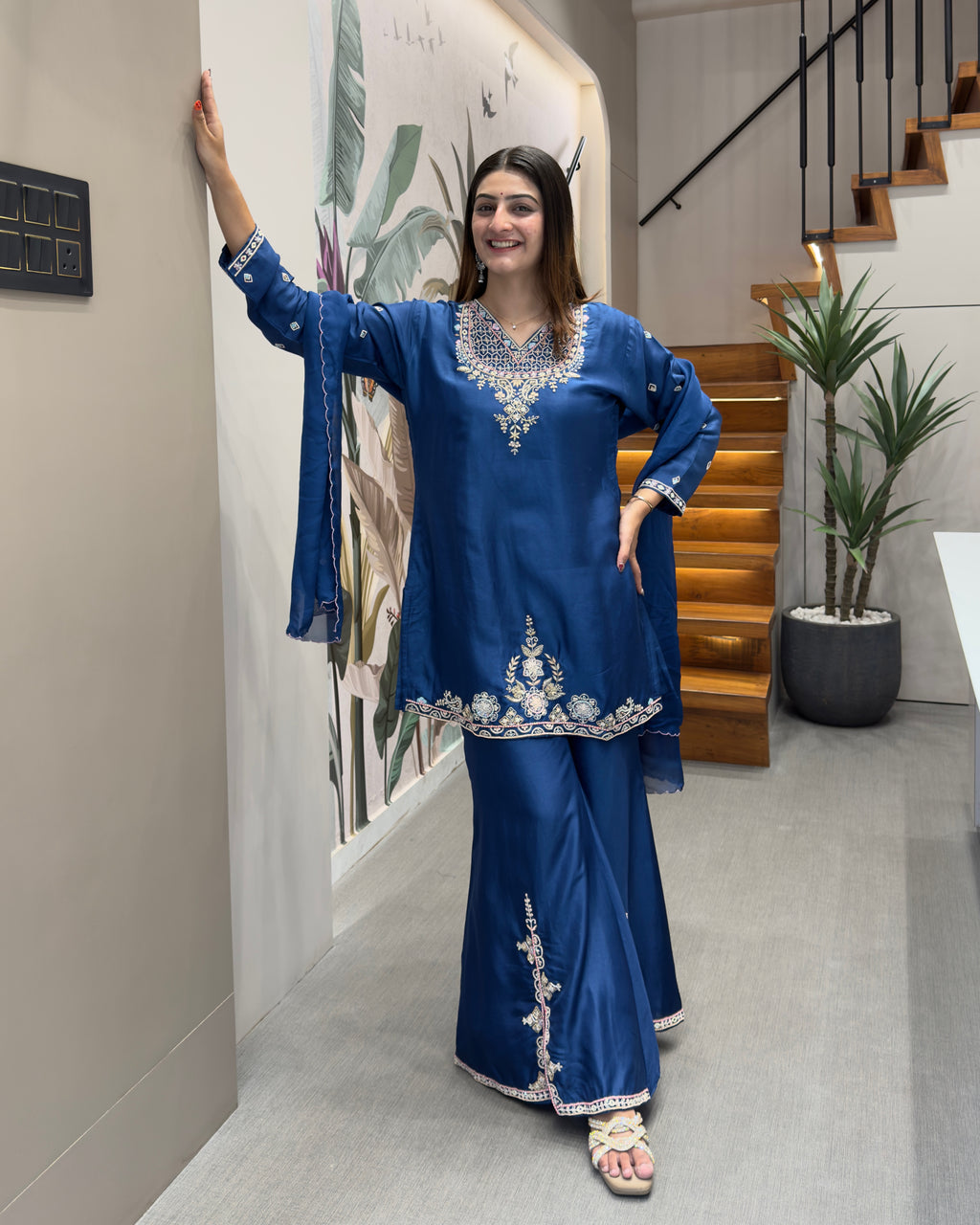Royal Blue Handworked Silk Kurta Set with Dupatta