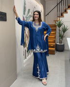 Royal Blue Handworked Silk Kurta Set with Dupatta