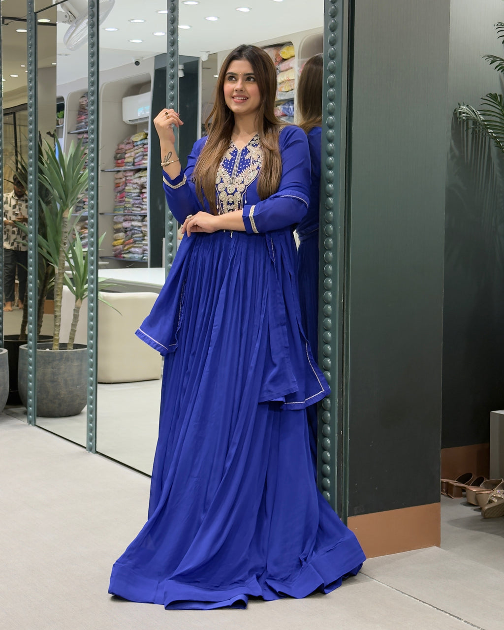 Royal Blue Handworked Flared Gown Set