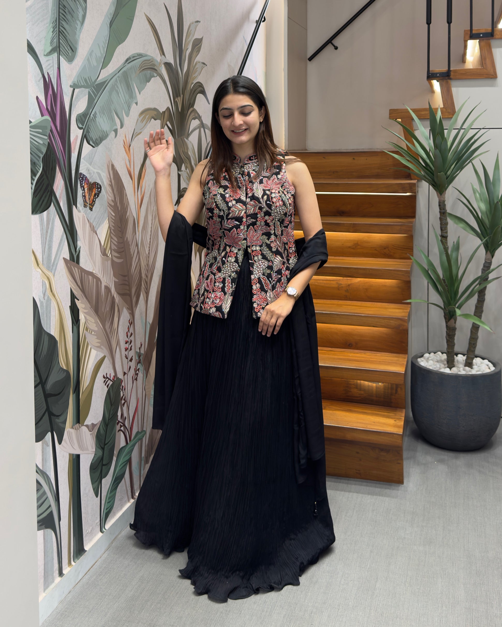 Black Designer Handworked Lehenga Set with Dupatta