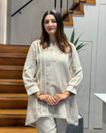 Elegant Beige Mirror Work Cotton Linen Co-Ord Set