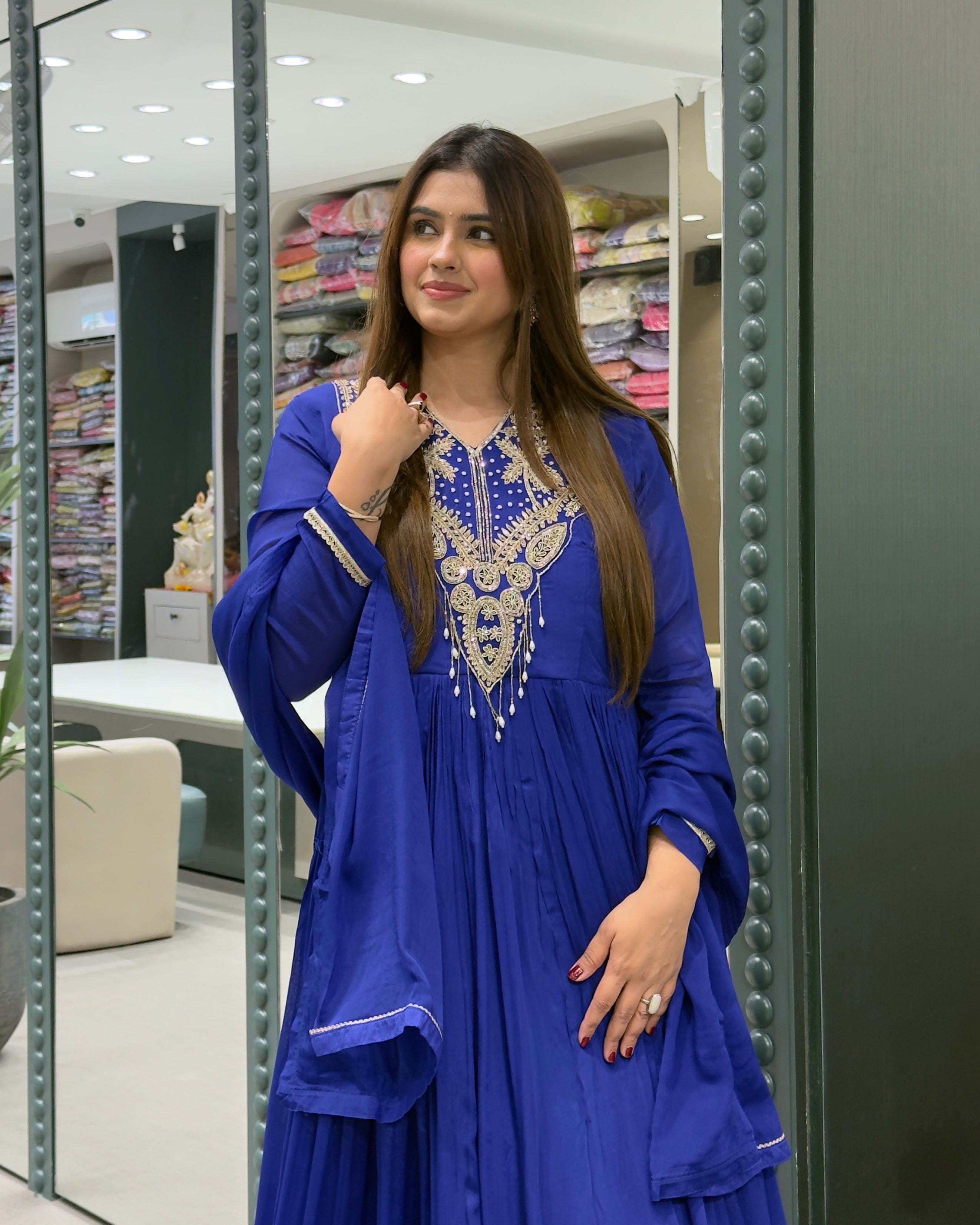 Royal Blue Handworked Flared Gown Set