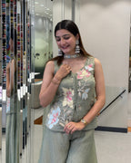 Floral Handwork Palazzo Co-Ord Set with Dupatta