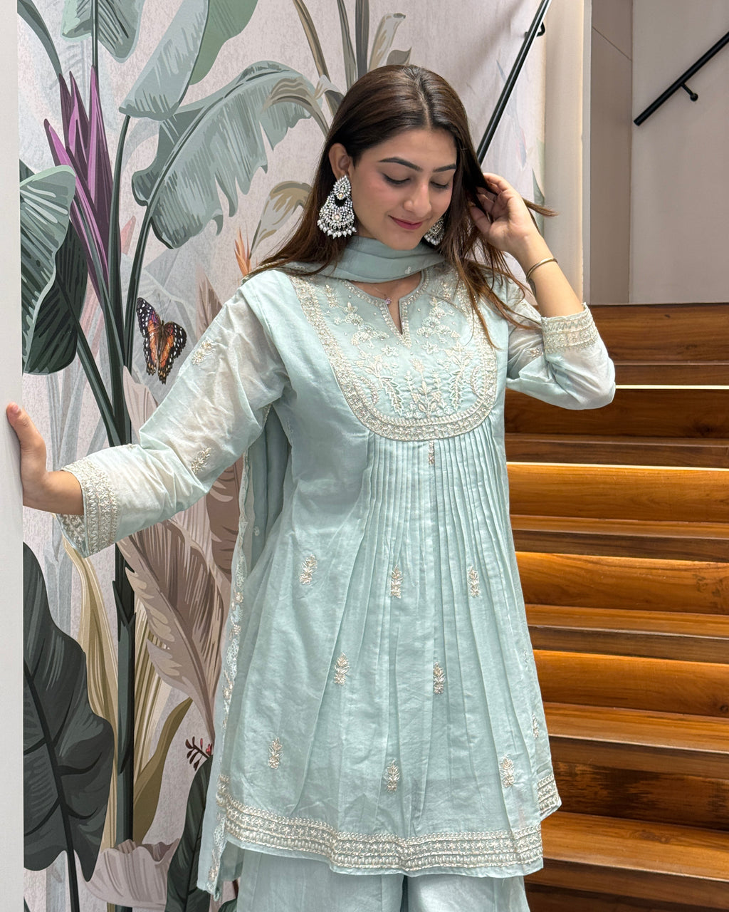 Elegant Mint Green Handworked Palazzo Set with Dupatta
