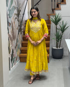 Elegant Mustard Yellow Handwork Three Piece Suit Set