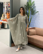 Elegant Embroidered Cotton 3 Piece Set with Plazo