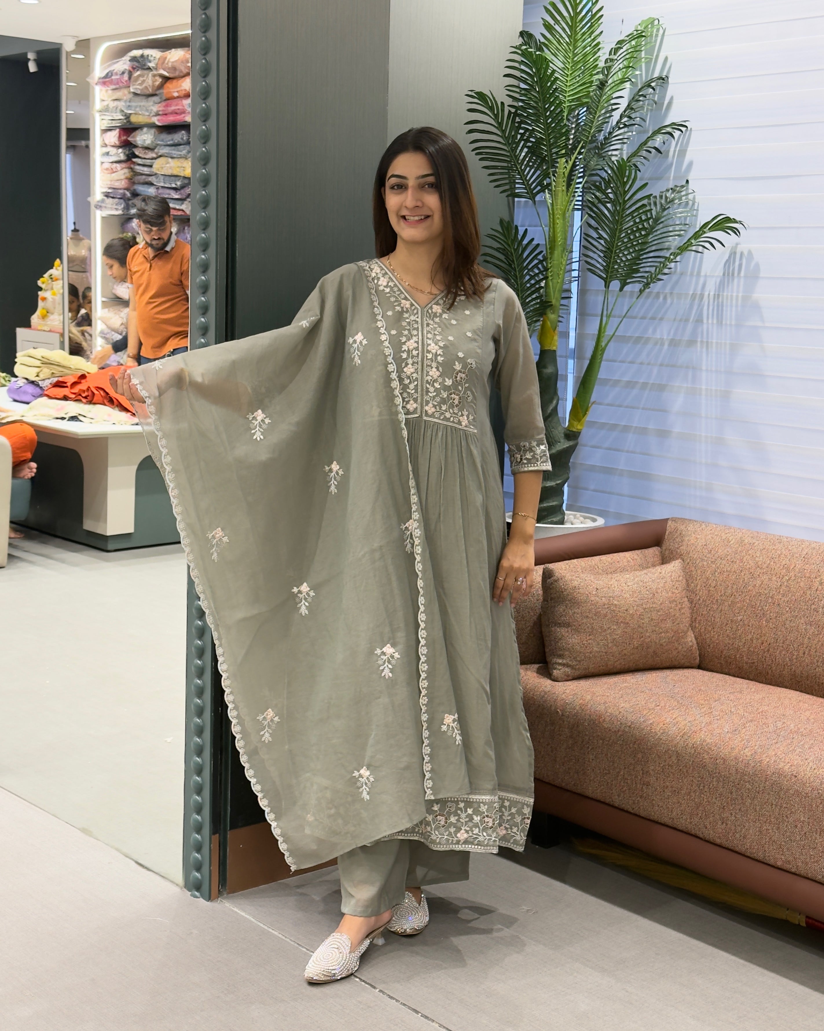 Elegant Embroidered Cotton 3 Piece Set with Plazo