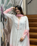 Elegant White & Baby Pink Dual Tone Cotton Three Piece Suit Set