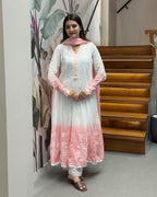 Elegant White & Baby Pink Dual Tone Cotton Three Piece Suit Set