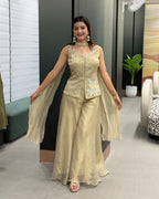 Elegant Floral Handwork Palazzo Co-Ord Set with Dupatta