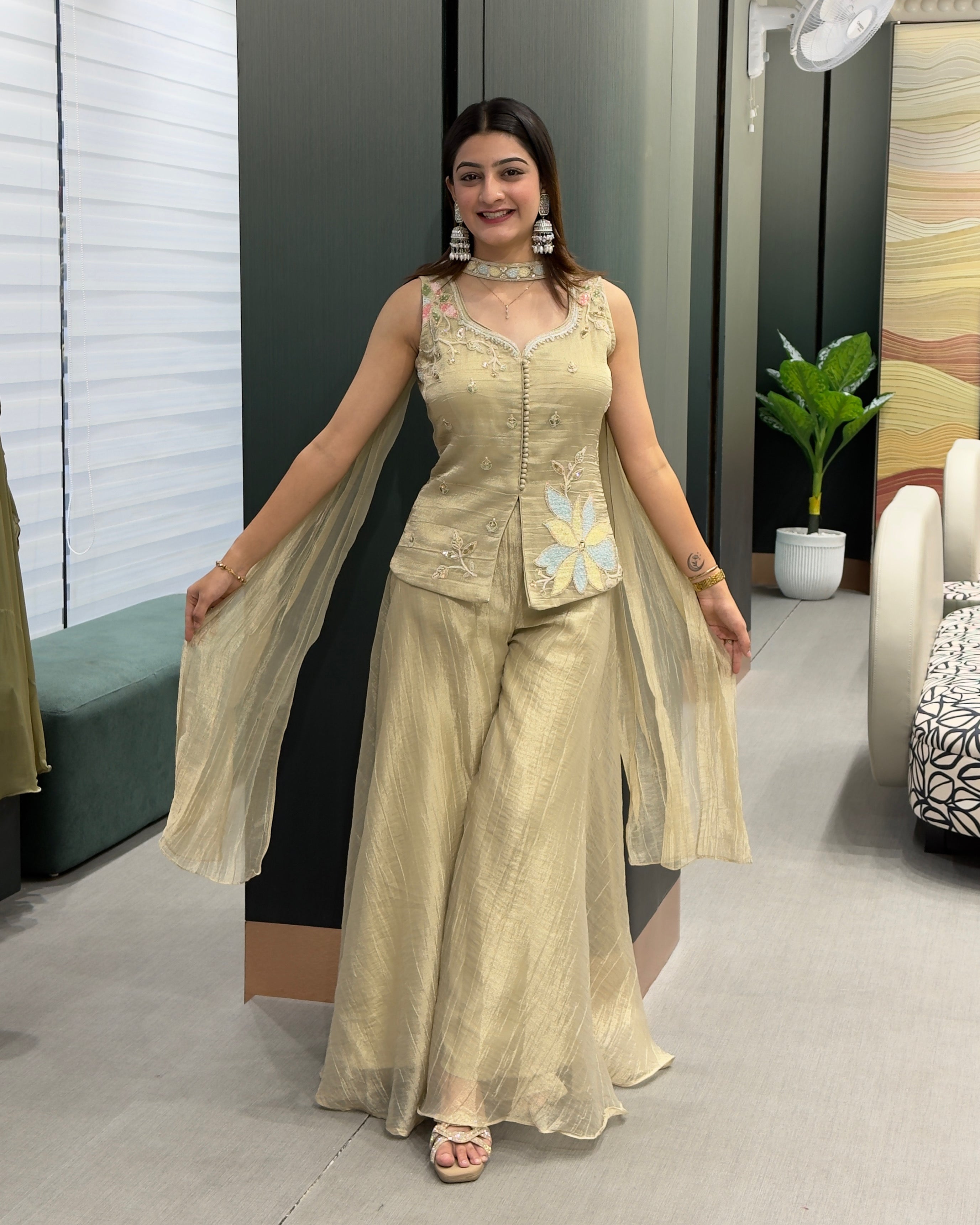 Elegant Floral Handwork Palazzo Co-Ord Set with Dupatta