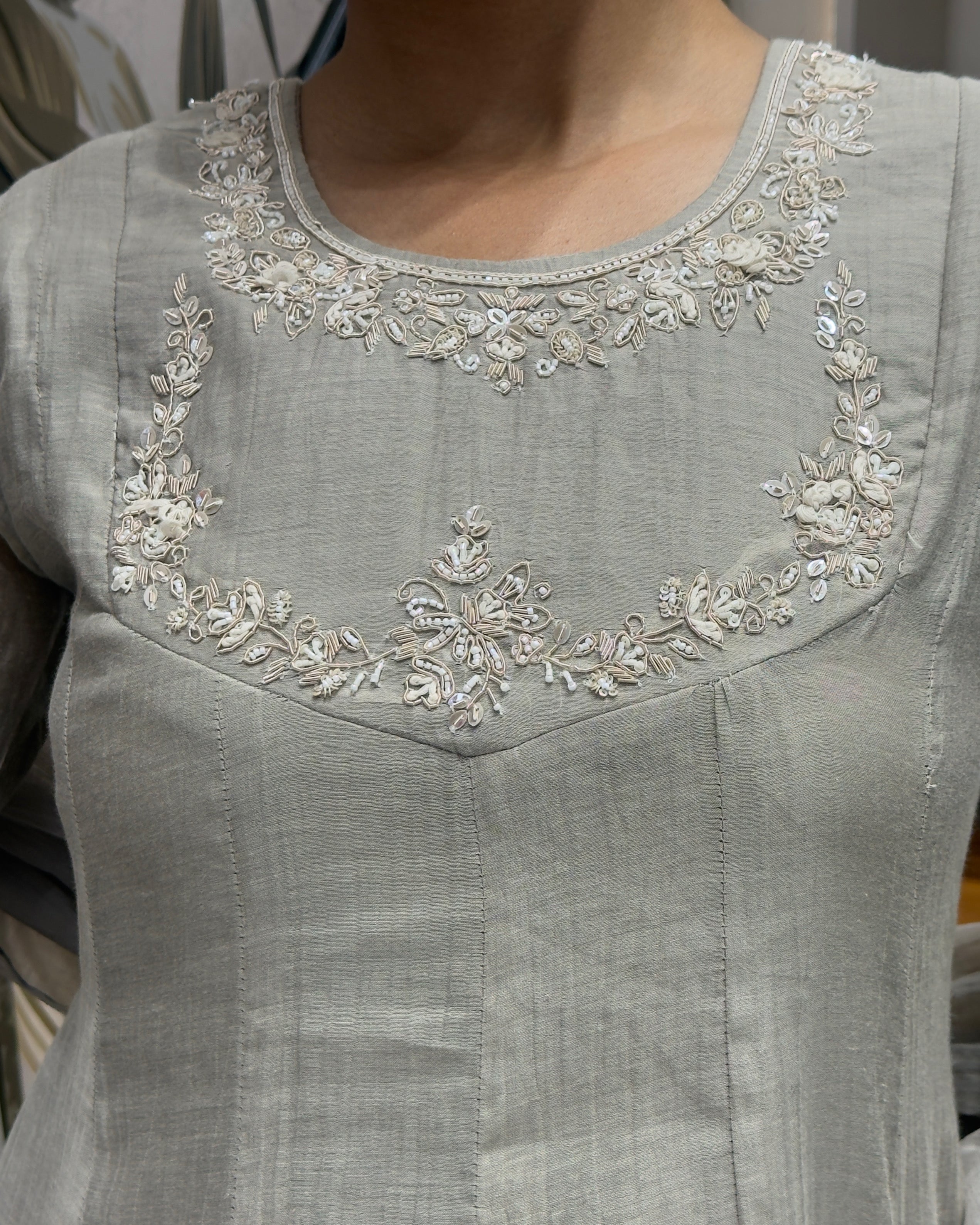 Elegant Light Grey Handworked Three Piece Set