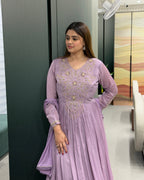 Lavender Handworked Flared Gown Set with Dupatta