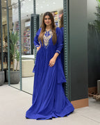 Royal Blue Handworked Flared Gown Set