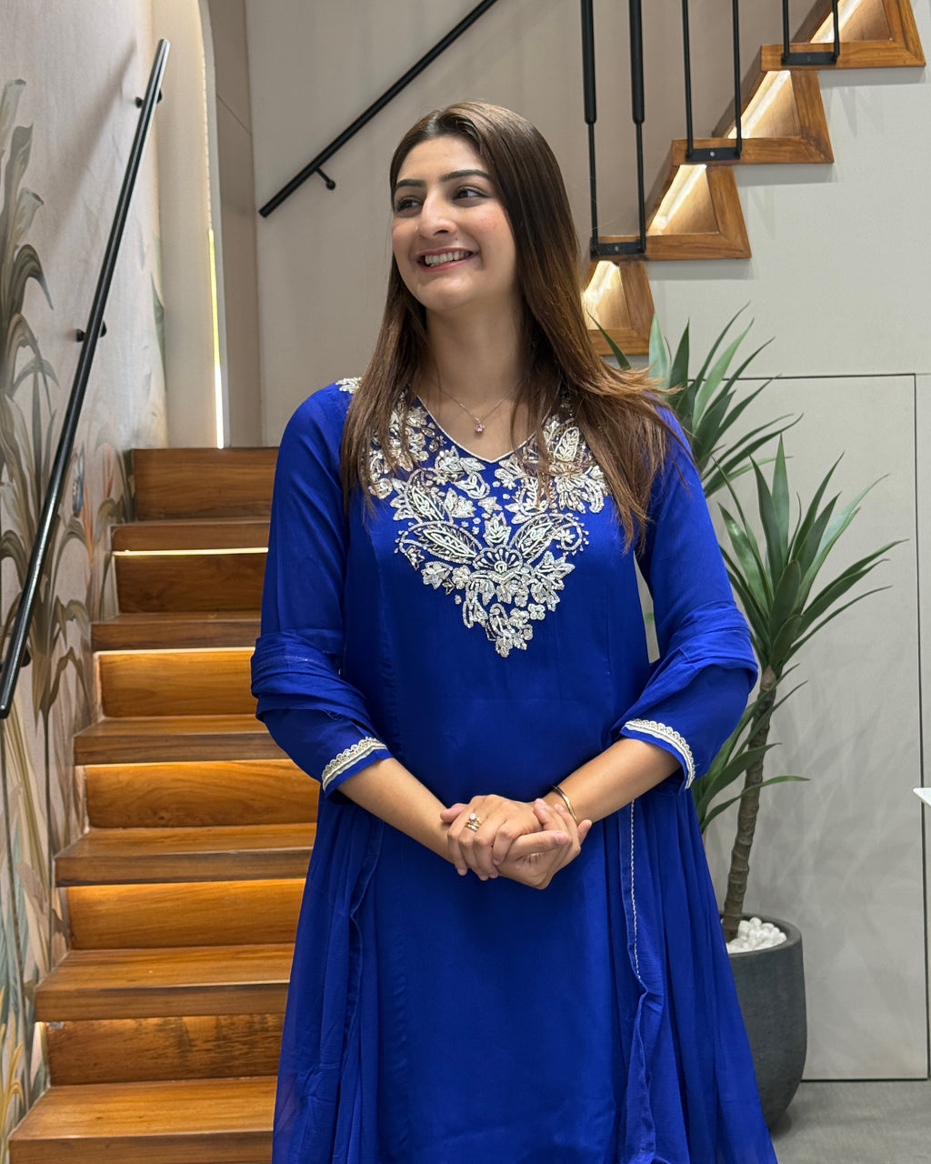 Royal Blue Handwork Palazzo Set with Dupatta