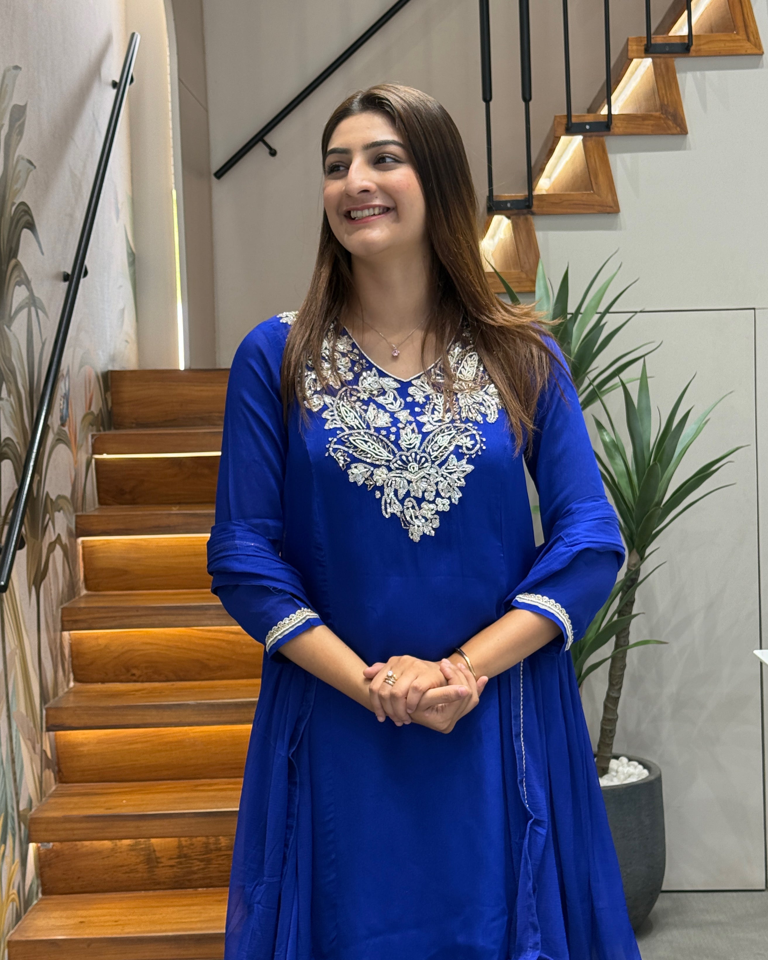 Royal Blue Handwork Palazzo Set with Dupatta