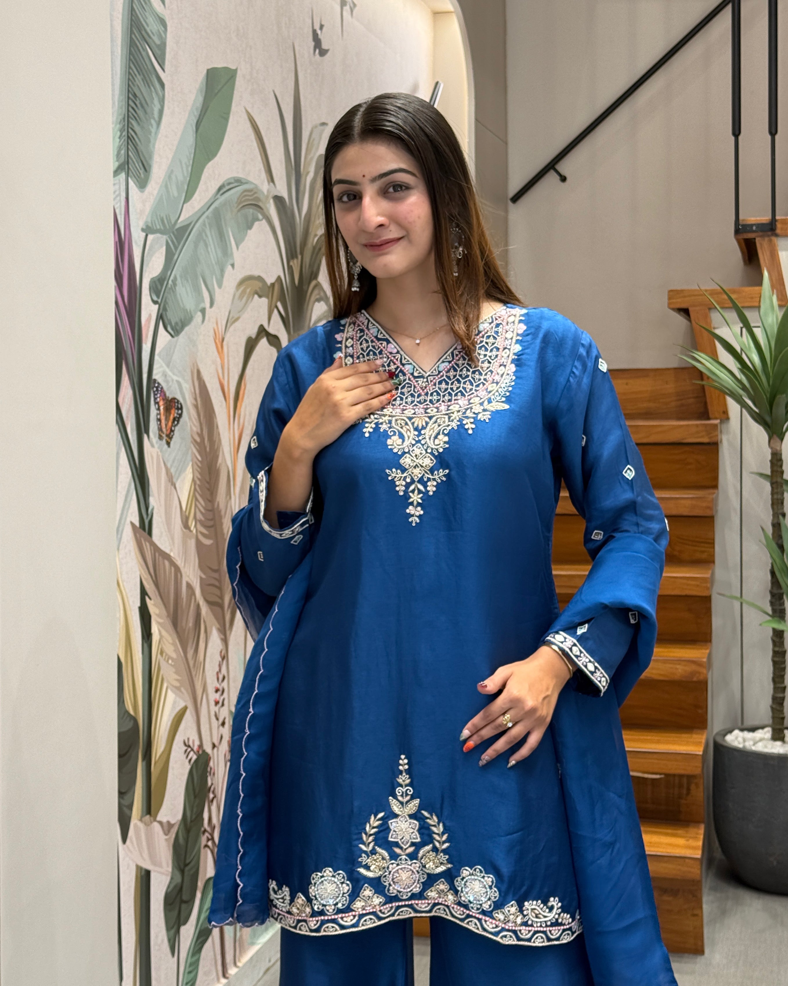 Royal Blue Handworked Silk Kurta Set with Dupatta