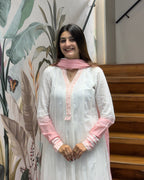 Elegant White & Baby Pink Dual Tone Cotton Three Piece Suit Set