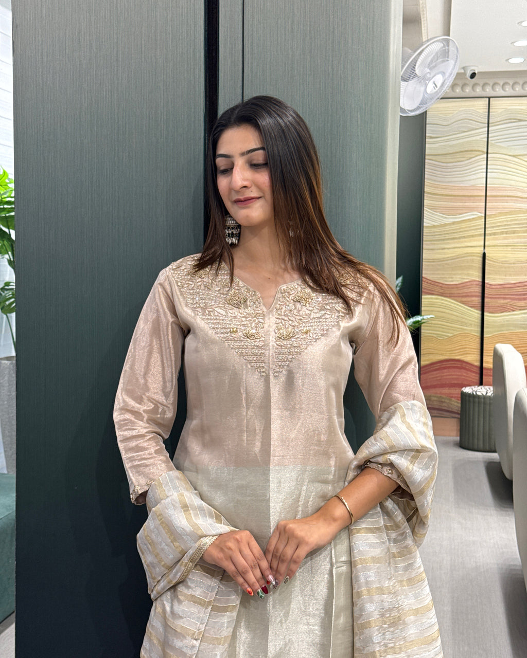 Champagne Shimmer Silk Handworked Salwar suit