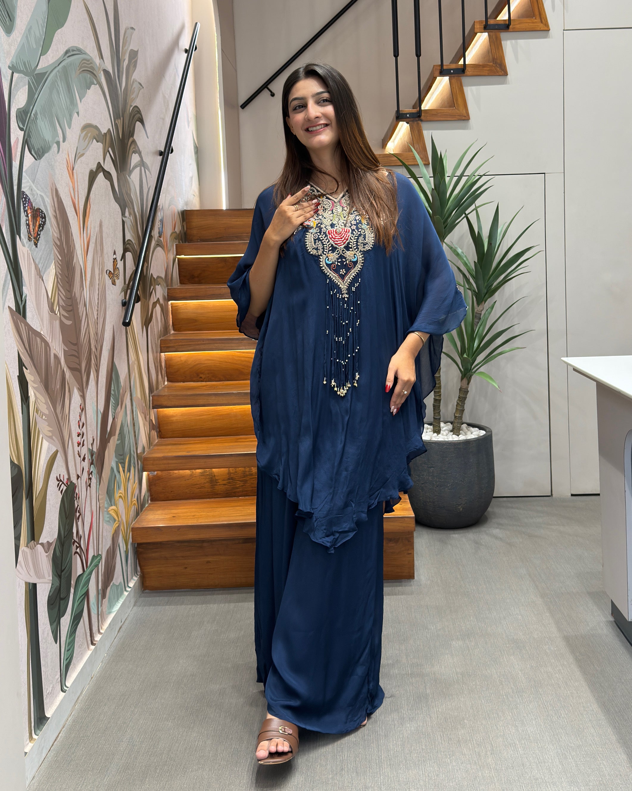 Designer Kaftan Style Palazzo Set with Khatli Work