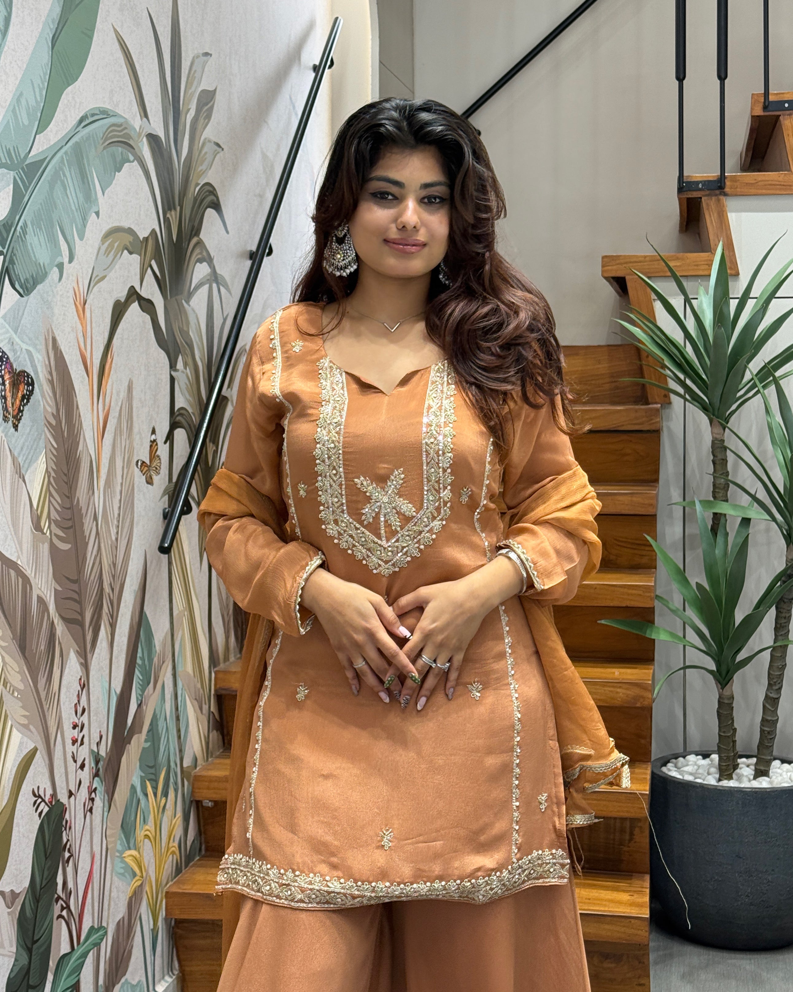 Elegant Mustard Gold Handworked Palazzo Set with Dupatta