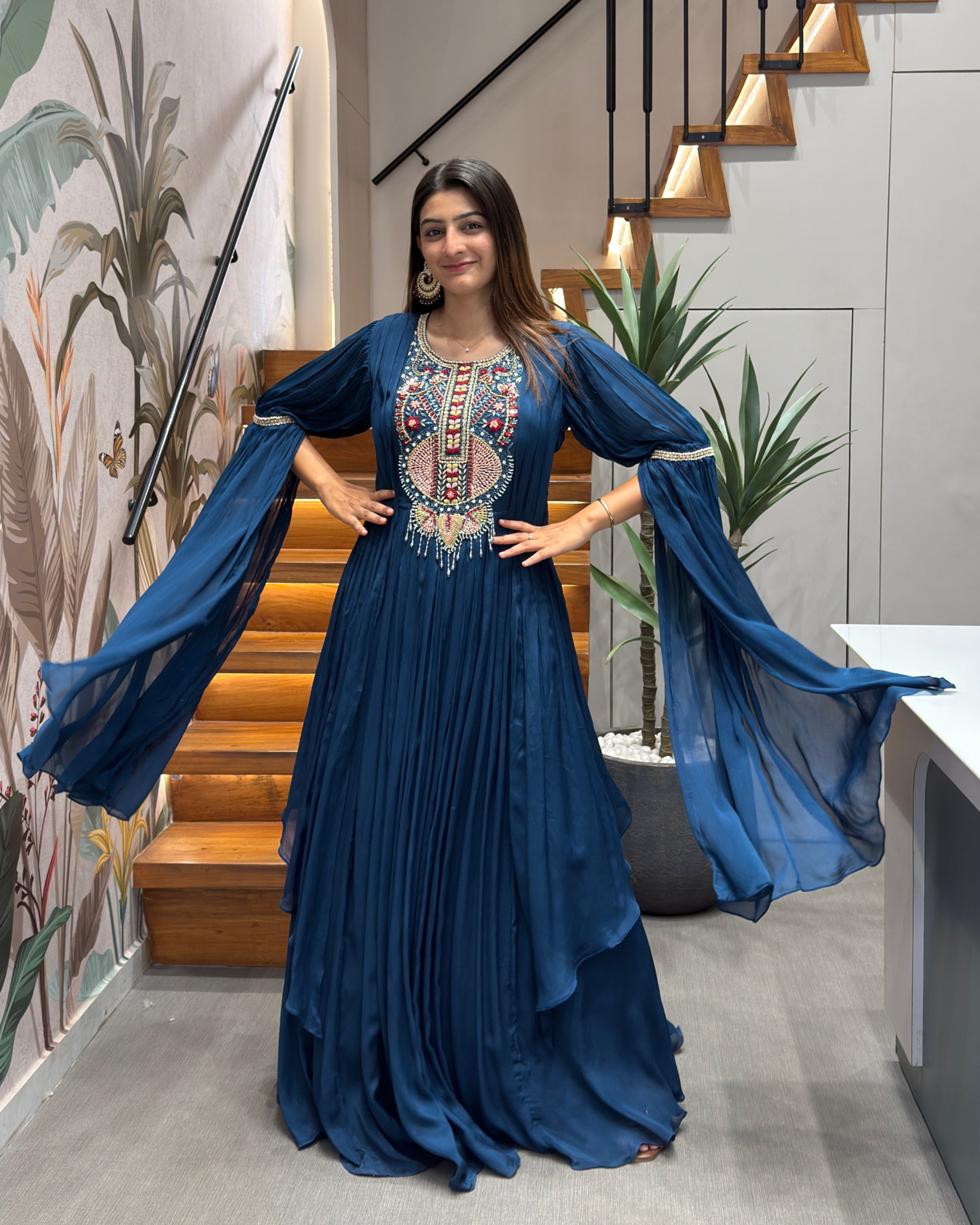 ✨ Midnight Blue Heritage Silk Gown ✨