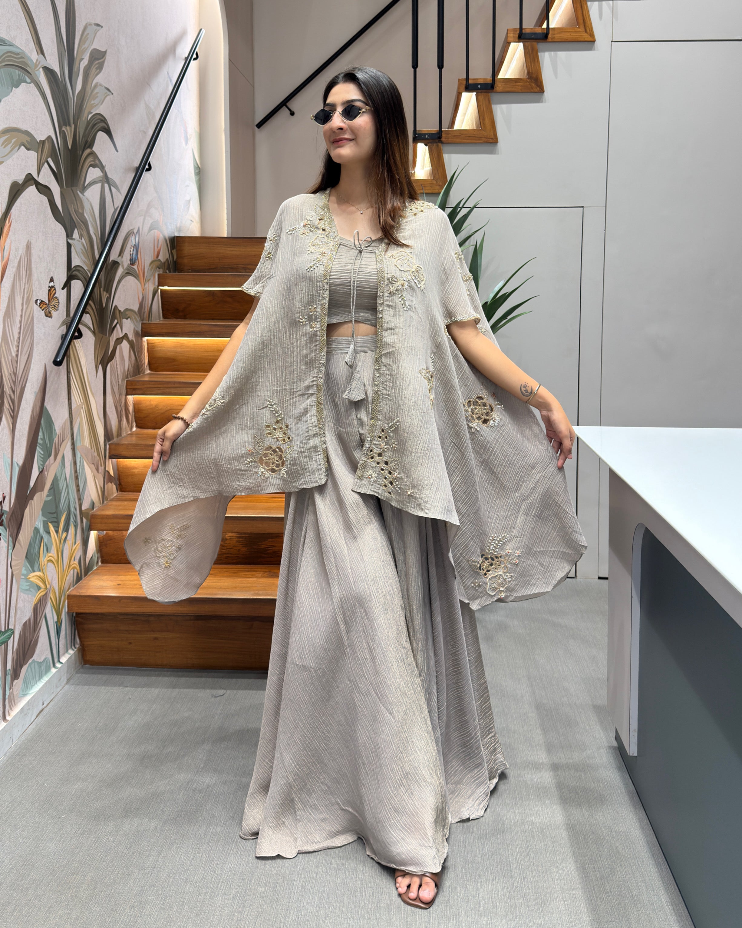 Designer Handworked Cape Style Palazzo Set