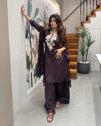Elegant Handworked Chocolate Brown Palazzo Set with Dupatta