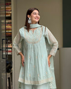 Elegant Mint Green Handworked Palazzo Set with Dupatta