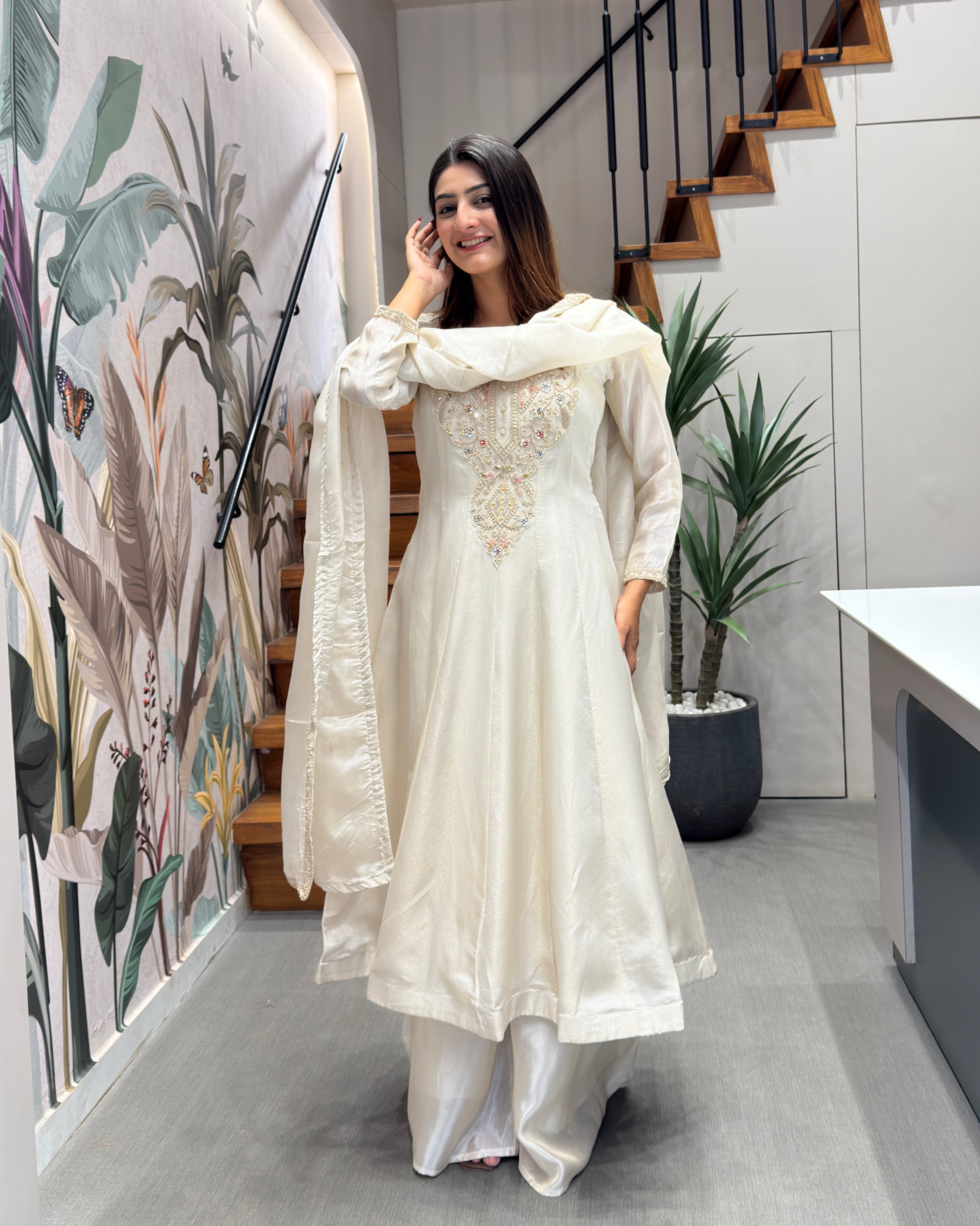 Premium Handworked Silk Kurti Palazzo Set with Dupatta