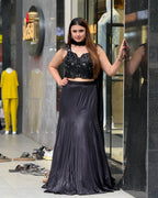 Designer Black Indo-Western Lehenga Set with Handworked Blouse