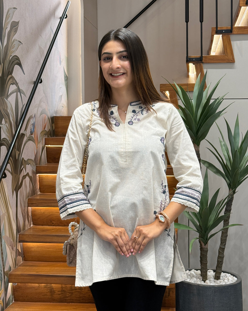 Pearl Blossom Embroidered Tunic
