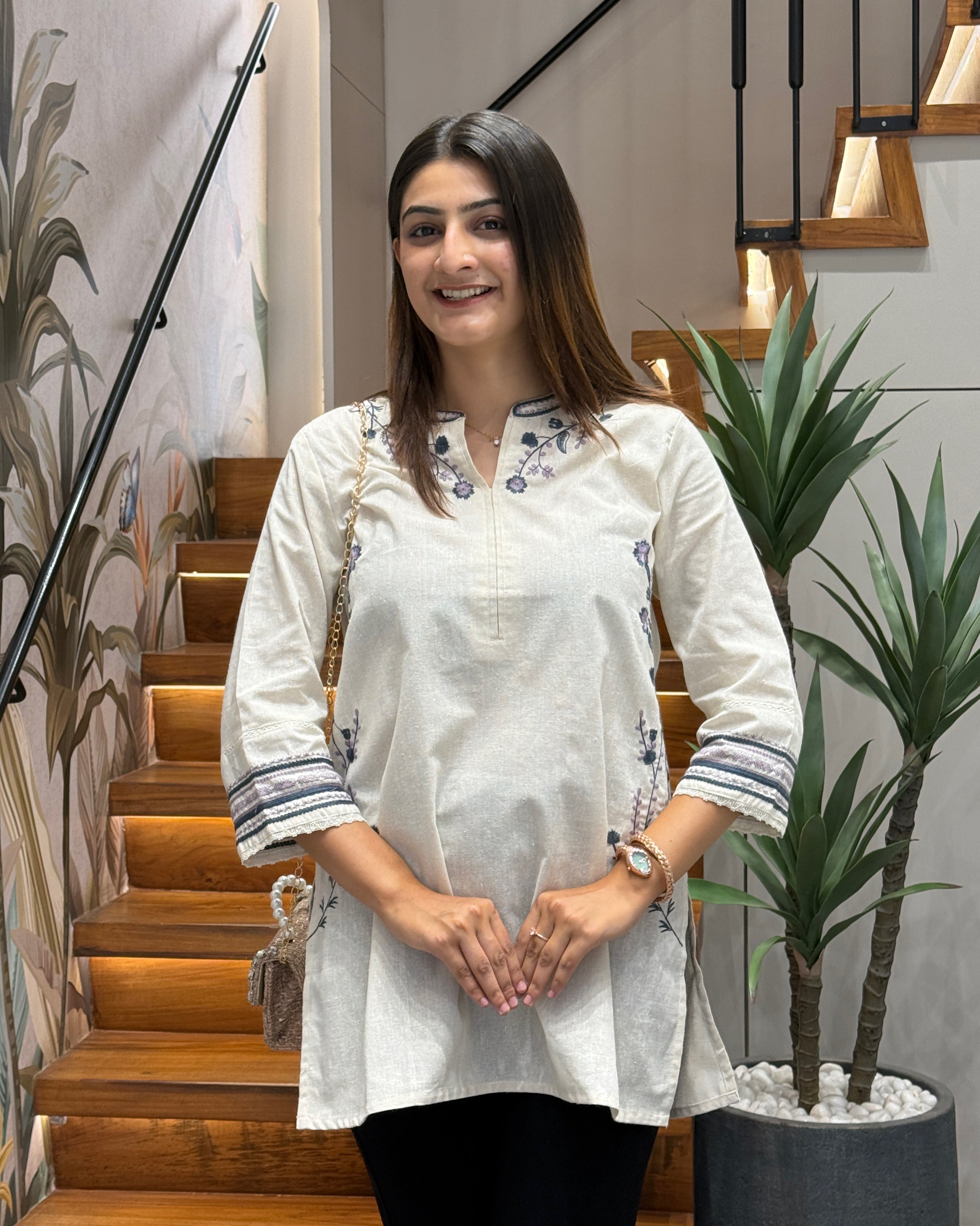 Pearl Blossom Embroidered Tunic
