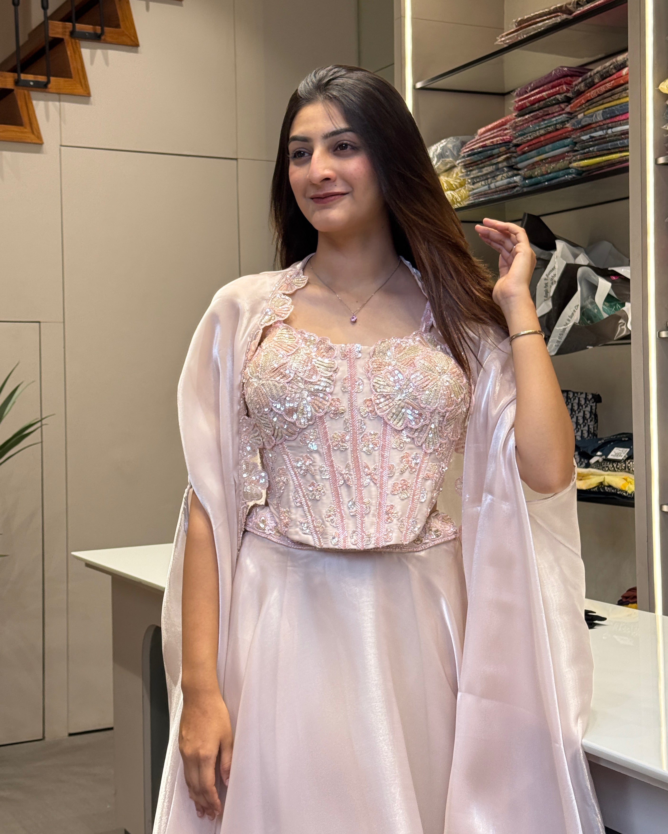 Designer Handworked Cape Style Chaniya Set with Shrug