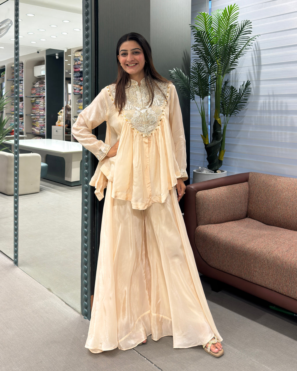 ✨ Ivory Luxe Heavy Handwork Silk Palazzo Set ✨