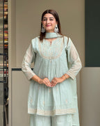 Elegant Mint Green Handworked Palazzo Set with Dupatta