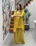 Elegant Handwork Top with Full Flair Palazzo & Dupatta Set
