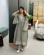 Elegant Embroidered Cotton 3 Piece Set with Plazo