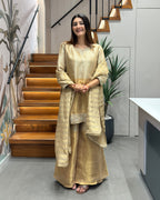Elegant Champagne Gold Handworked Palazzo Set with Dupatta
